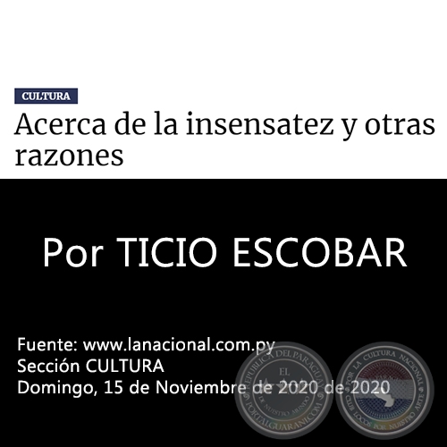 ACERCA DE LA INSENSATEZ Y OTRAS RAZONES - Por TICIO ESCOBAR - Domingo. 15 de Noviembre de 2020